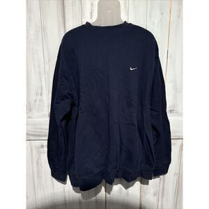 Vintage NIKE Sweatshirt Navy Blue Mens 2XL White Embroidered Swoosh 2000s Y2K